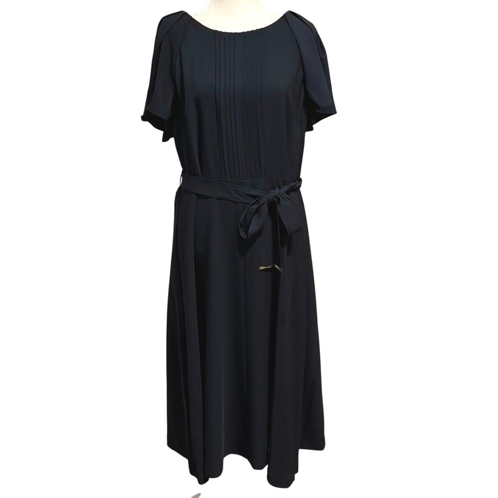 NEW Tommy Hilfiger Plus Size 16 Belted Midi Dress Flutter Sleeves Navy Blue